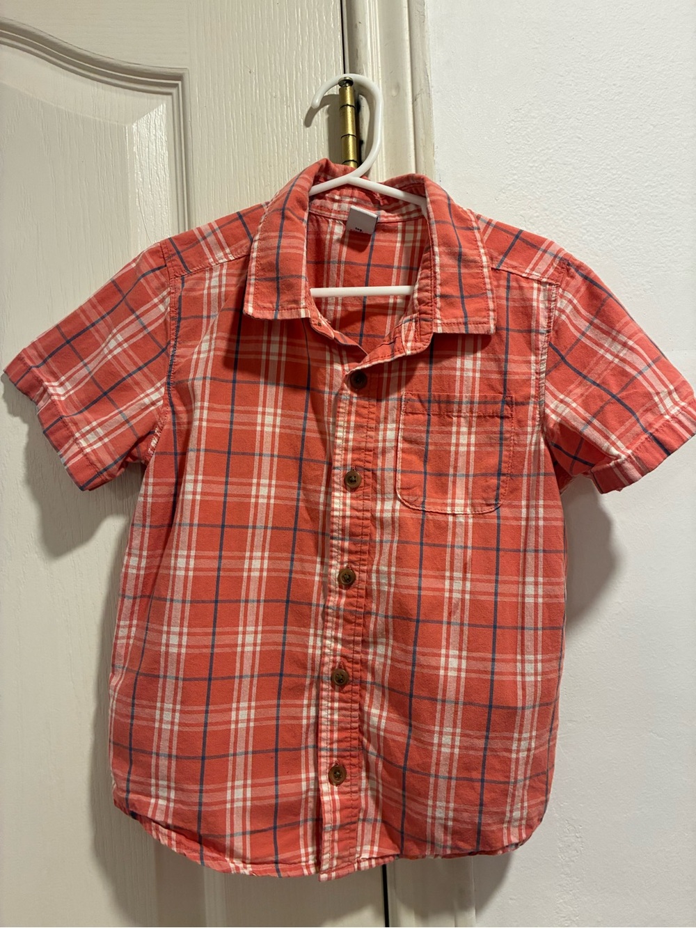 Old Navy Coral Plaid Short-Sleeve Button-Down Shirt